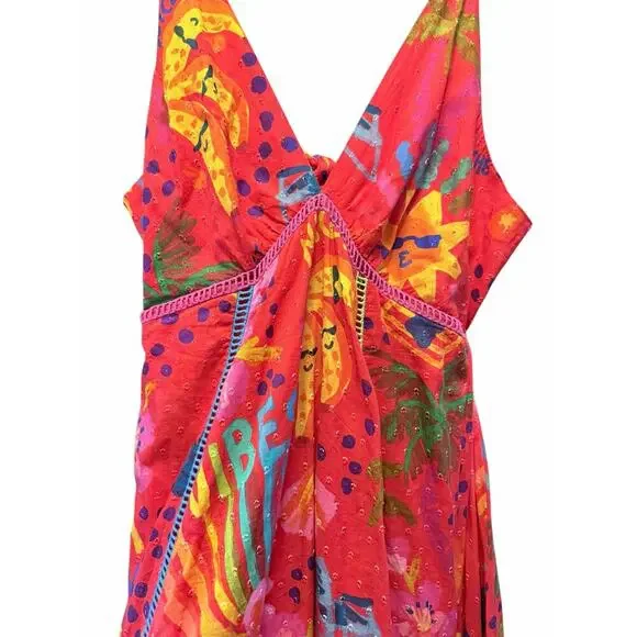 Farm Rio V-neck sleeveless Floral Print Long Dress 100% cotton colorful - Picture 3 of 7